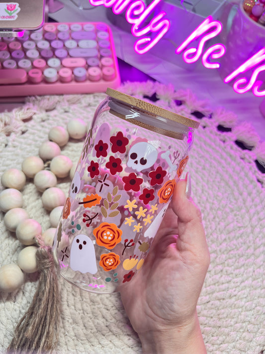 Autumn floral ghost libby glass cup