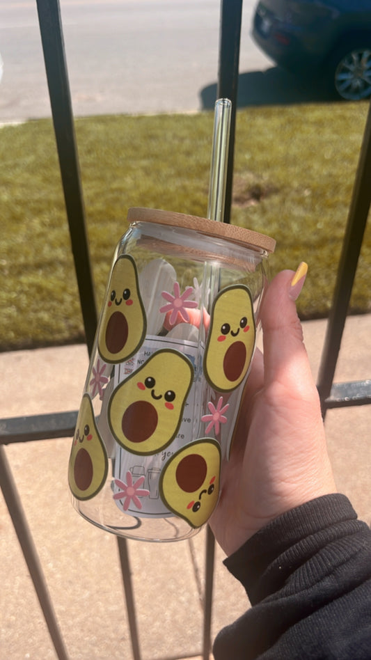 Cute Avocado glass cup bundle