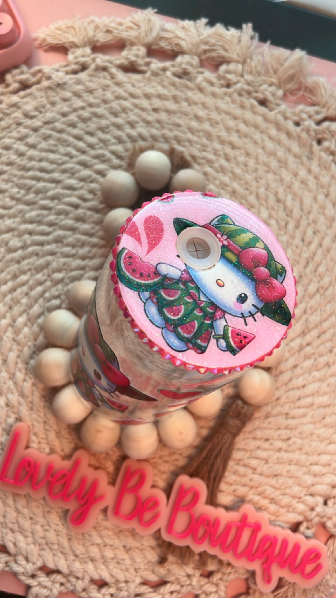 Watermelon Cutie glass cup/ bling lid bundle