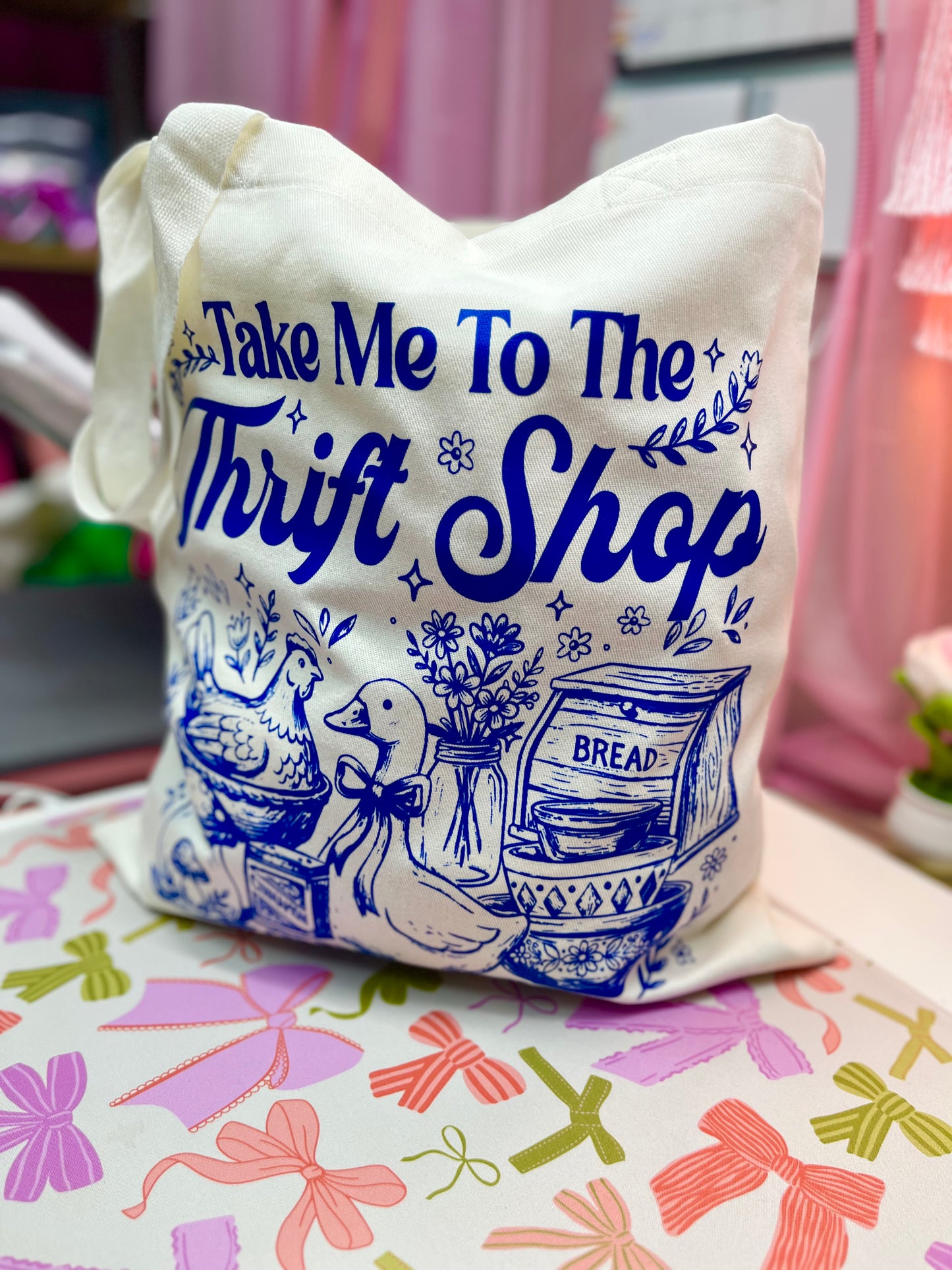 Take Me To The Thrift Shop tote bag