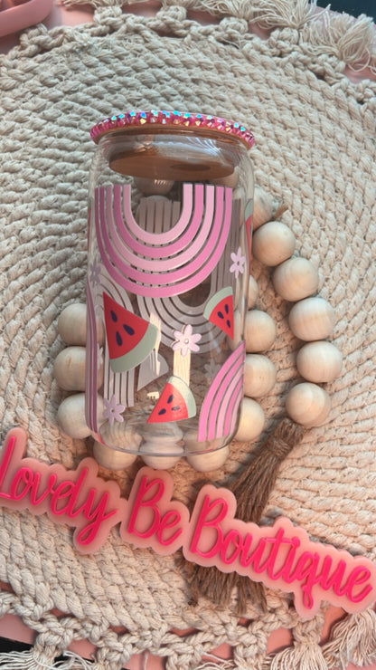 Watermelon summer rainbows glass cup