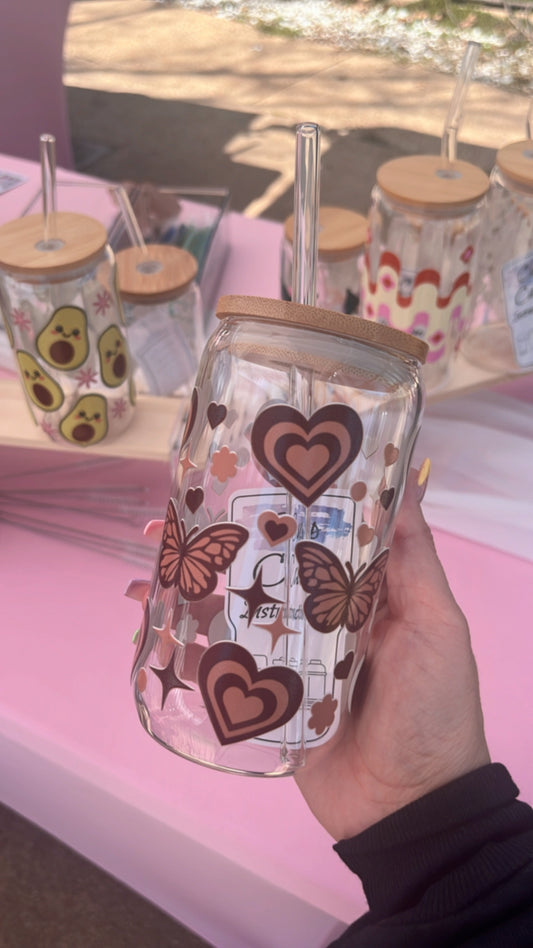 Brown Retro butterfly glass cup bundle