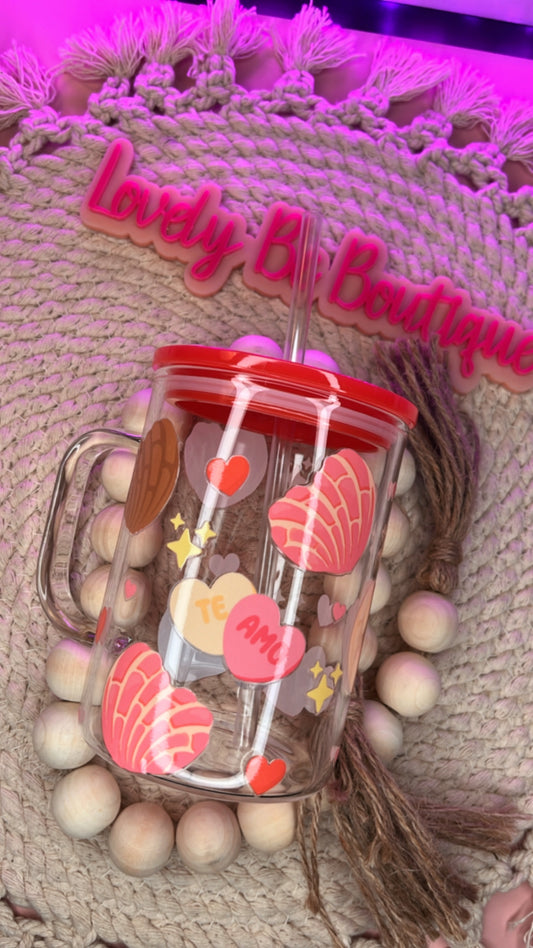 Te Amo Valentines Conchas glass mug