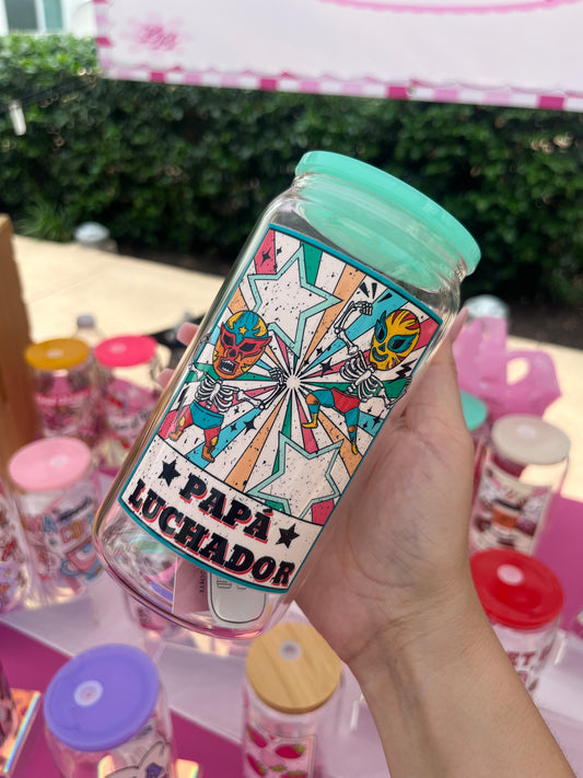 Papa Luchador glass cup