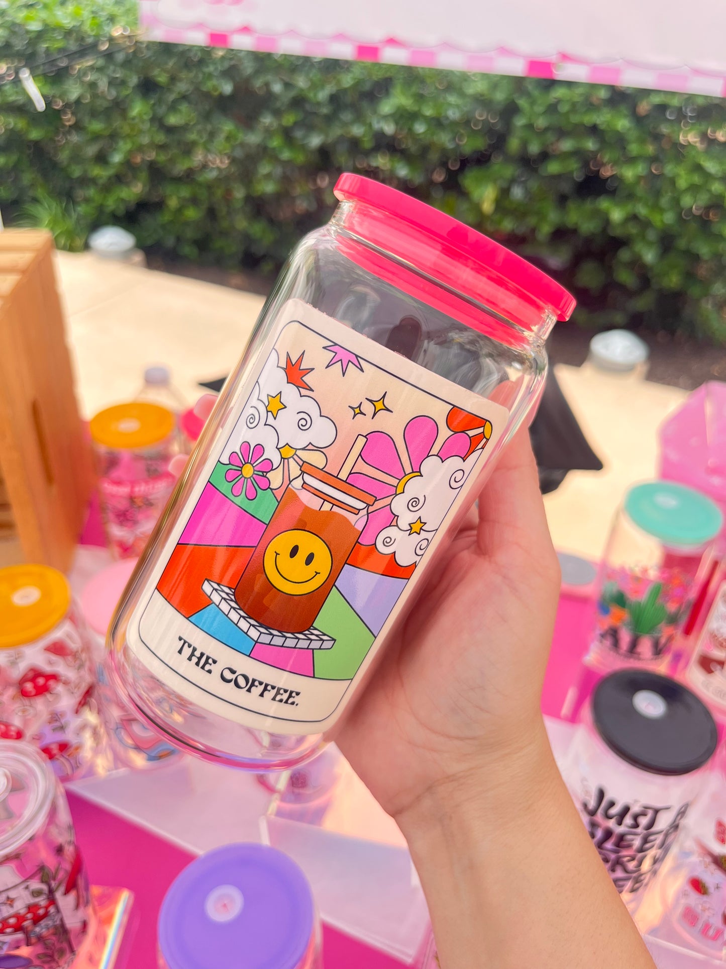 The Coffee hot pink glass cup