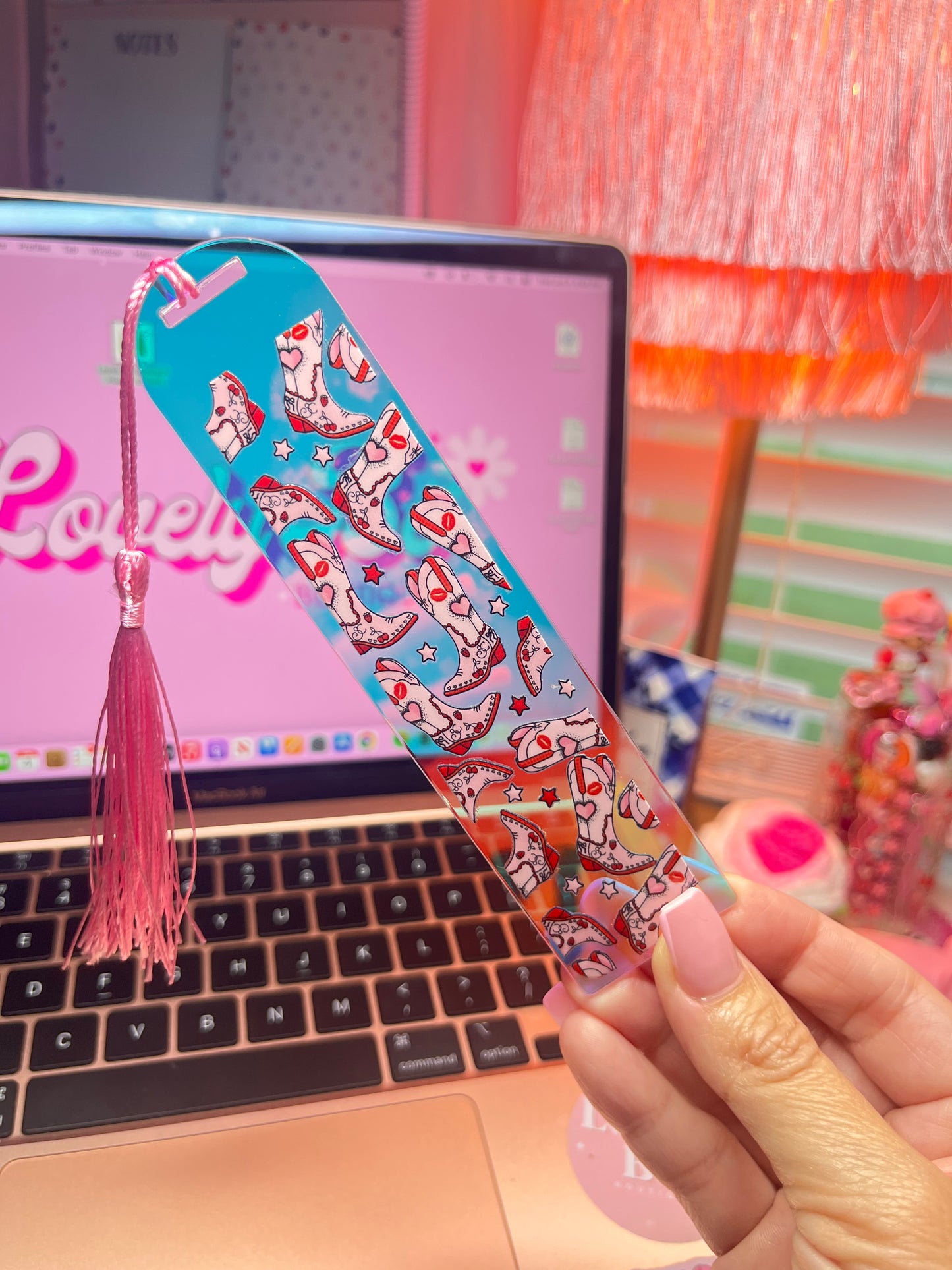 Iridescent Pink boots bookmark