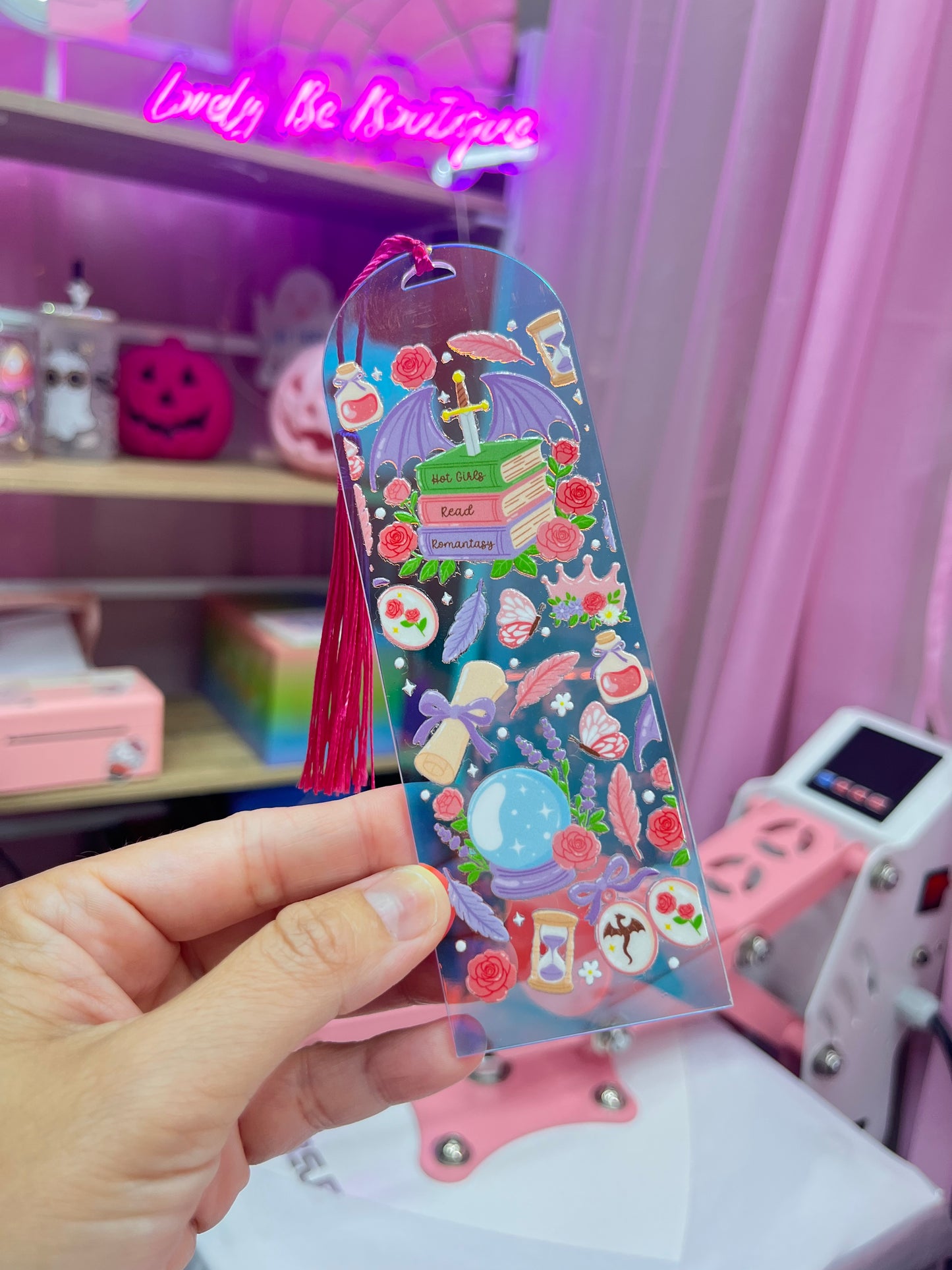 Iridescent Hot Girls Read Romantasy bookmark PINK TASSEL