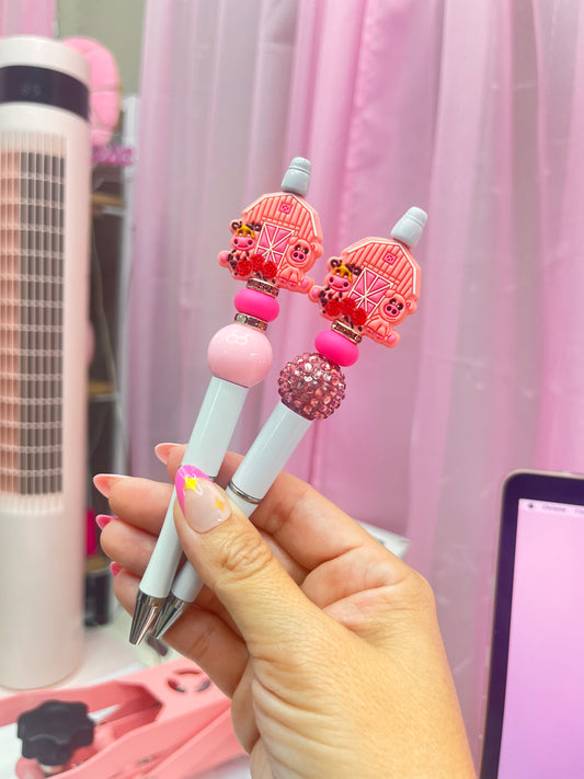 Pink barnyard cuties beaded pen