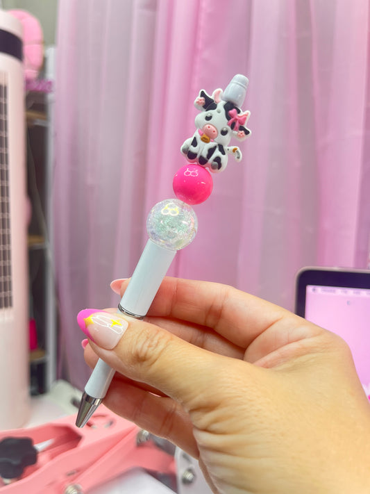 Cutie pink cow beaded pen
