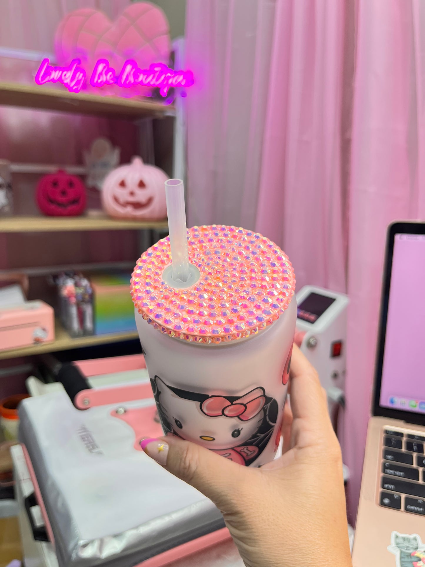 Pink cutie Halloween glass cup