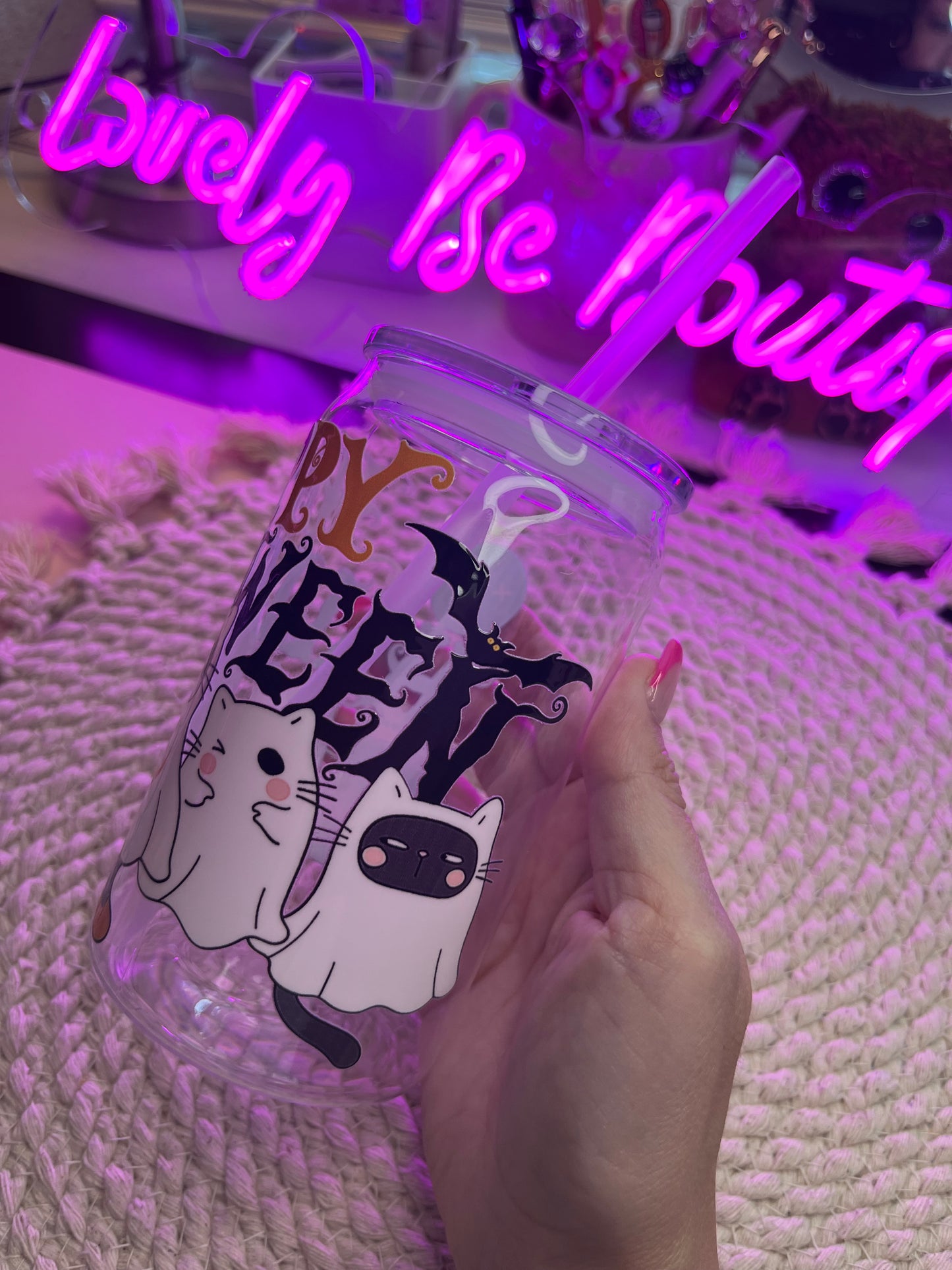 Cute kitty ghosts plastic cup