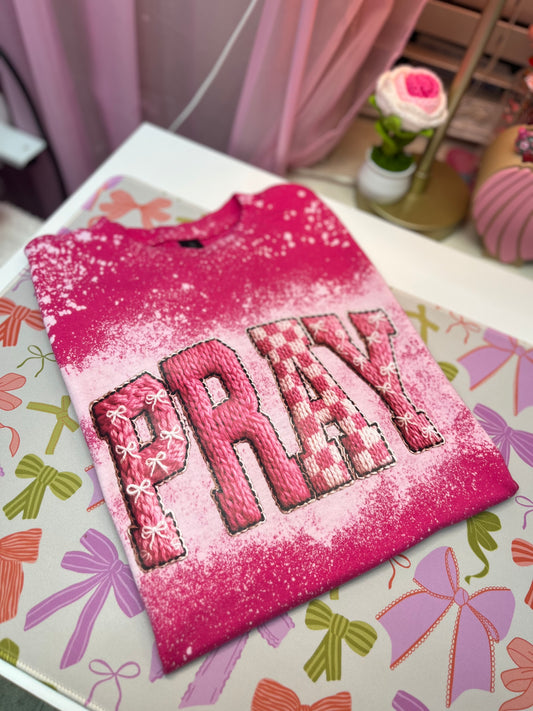 PRAY pink bleaced tee