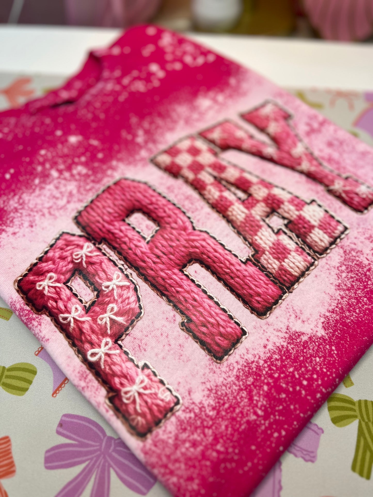 PRAY pink bleaced tee