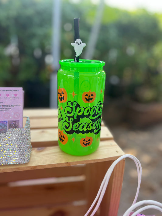 Bright green Spooky season glass tumbler bundle