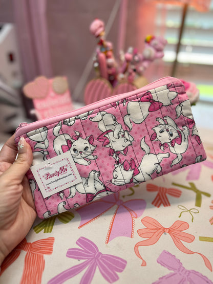White kitty pink zipper pouch bag