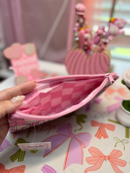 White kitty pink zipper pouch bag