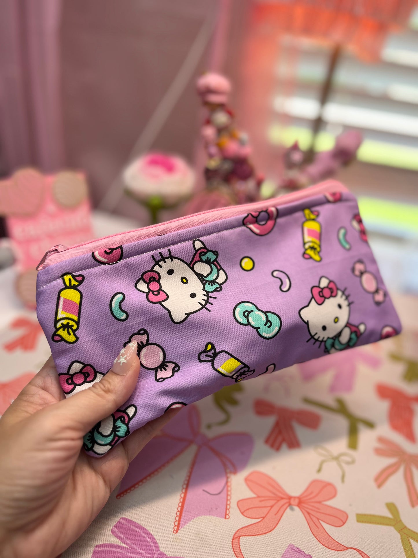 Purple kitty zipper pouch bag