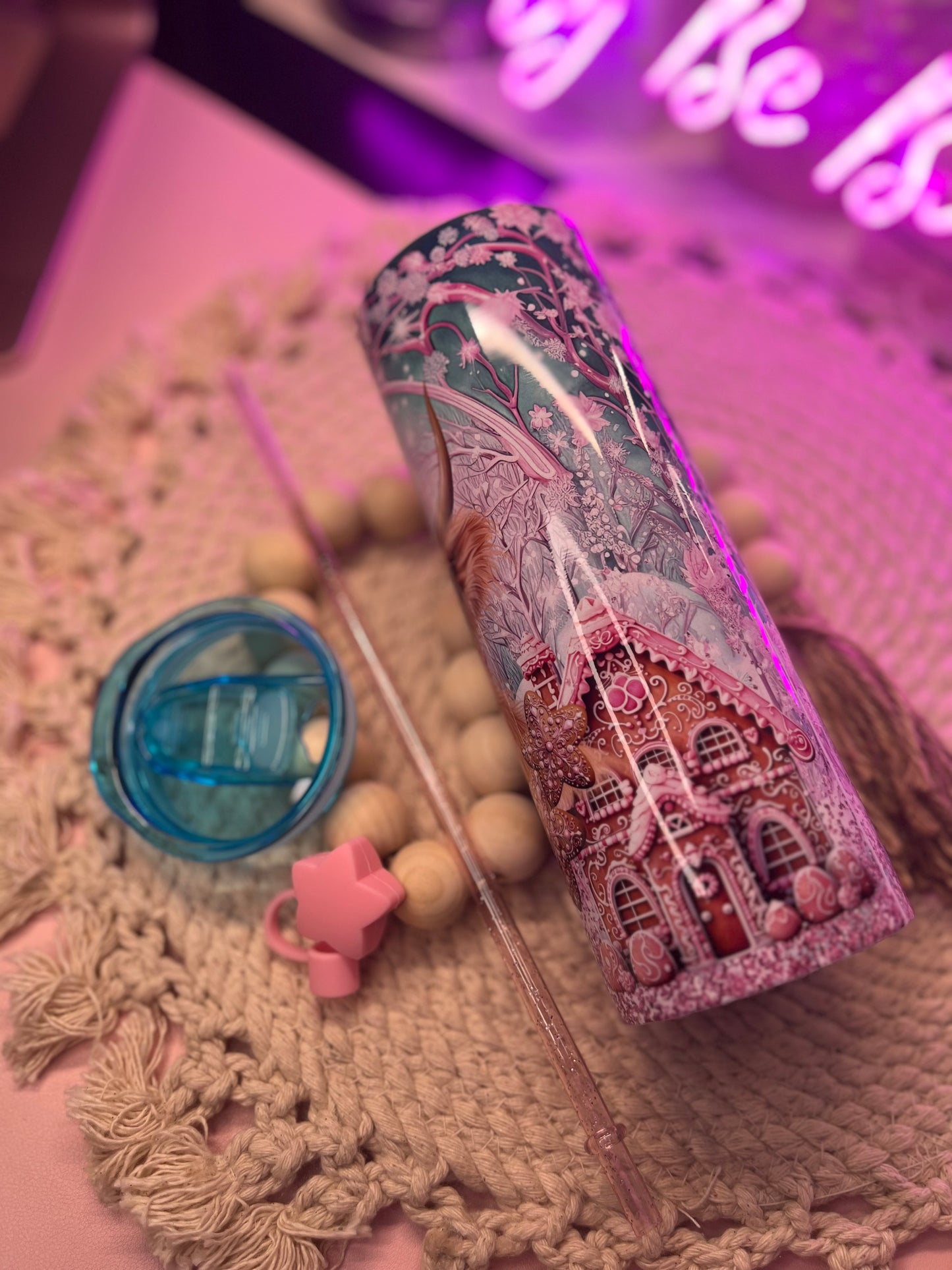 Pink Christmas Highland Cow tumbler