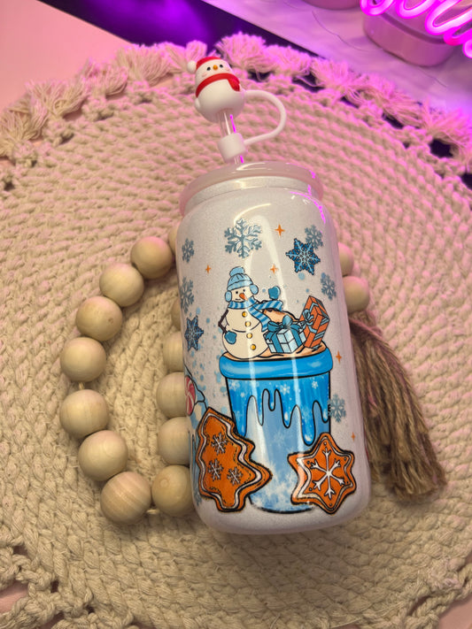 Blue Christmas lattes white  shimmer glass cup