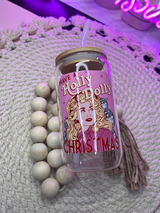 Holly Dolly Christmas glass cup