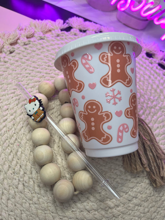 Gingerbread plastic cup w/ straw topper