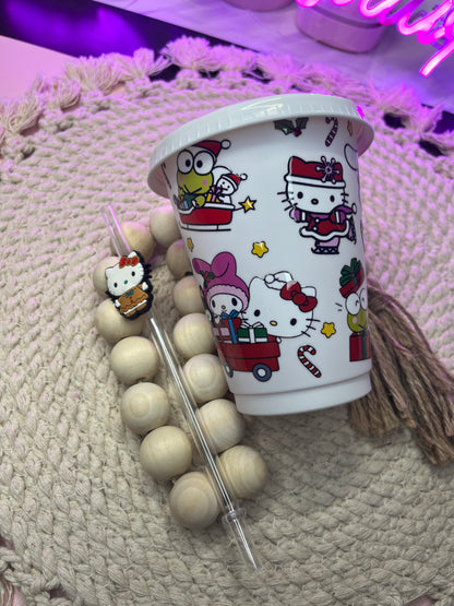 Kitty n friends plastic cup with straw topper
