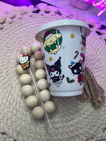Kitty n friends plastic cup with straw topper
