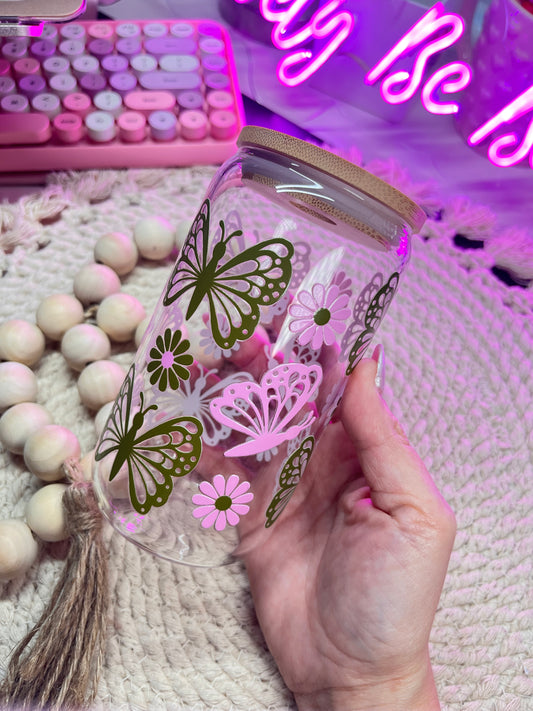 Butterflies and florals glass libby cup