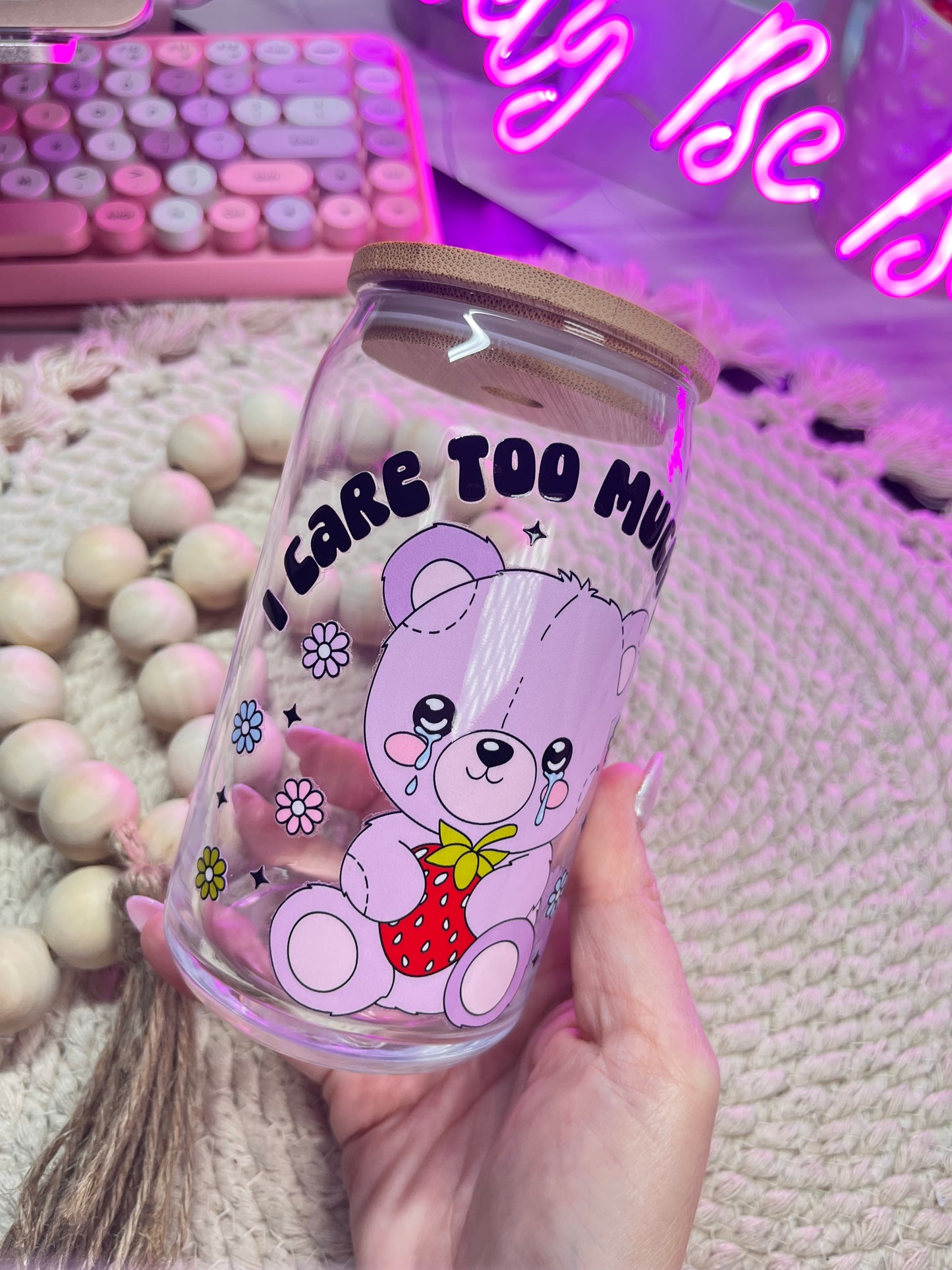 I care too much to Bear glass cup