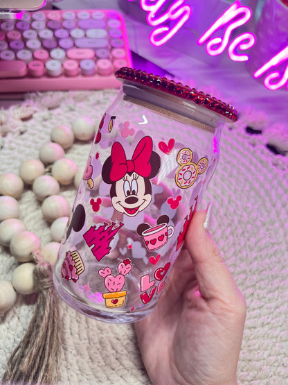 Red bling cute mouse glass cup