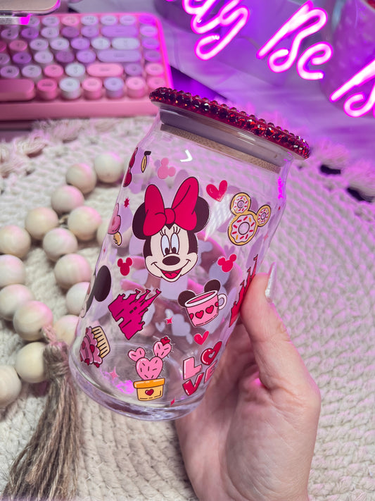 Red bling cute mice glass cup