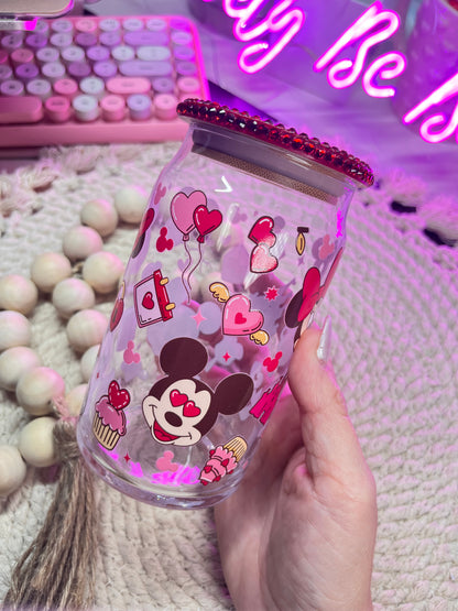 Red bling cute mouse glass cup