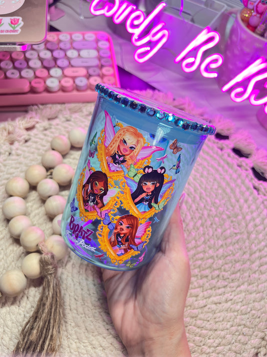 Fairy Pixies blue glass mug