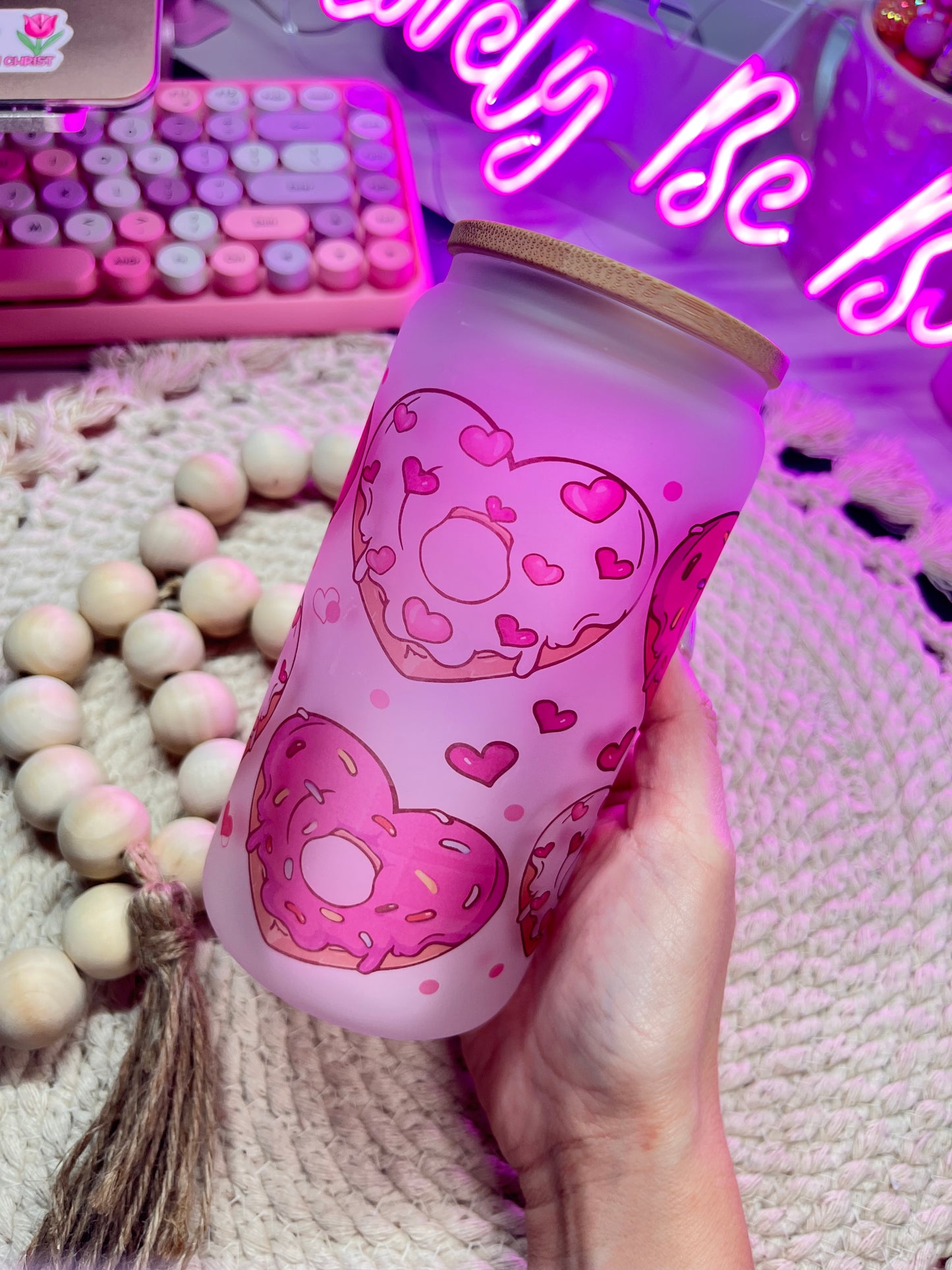 Heart Donuts glass frosted cup