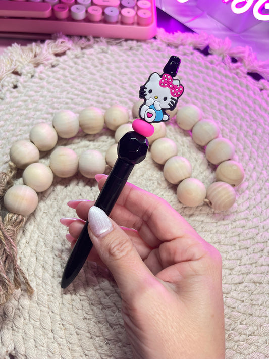 Hot pink and black HK beaded pen