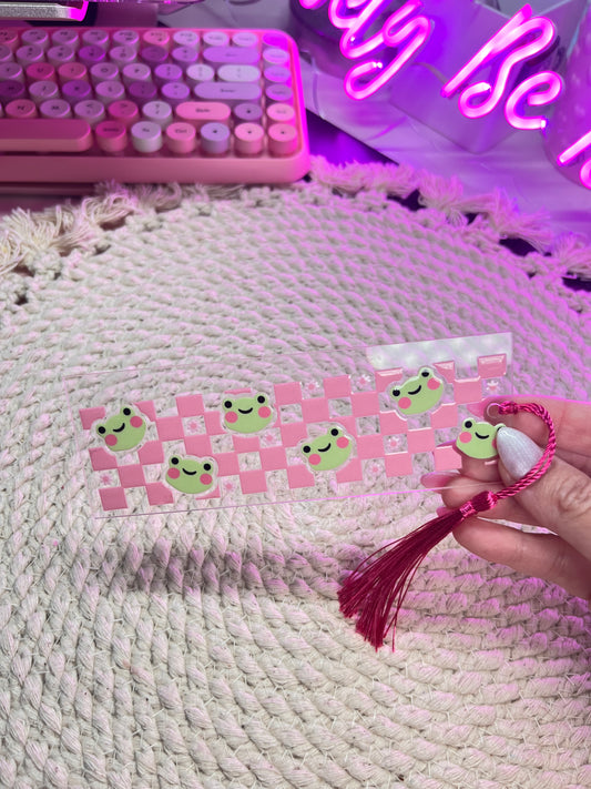 Pink checkered with cute froggies bookmark
