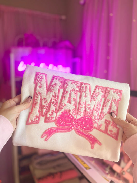Pink Floral MAMA patch Crewneck sweater