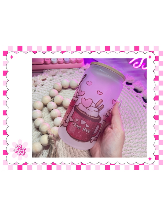 Valentines day lattes glass frosted cup